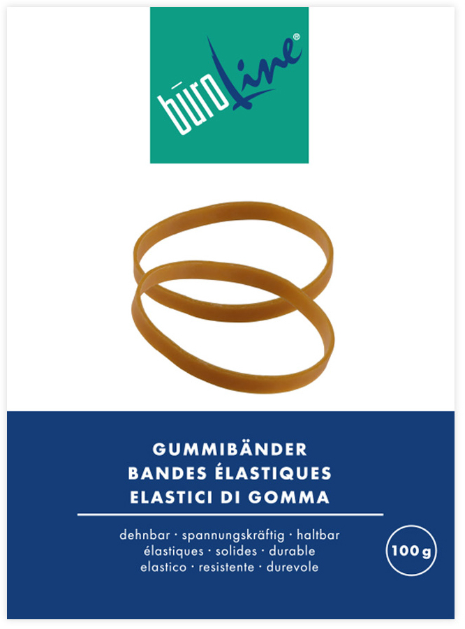 BUEROLINE-155214-7612532016393 BÜROLINE Gummibänder 50x1,3mm 155214 braun, ø 30mm 100g – Bild 1