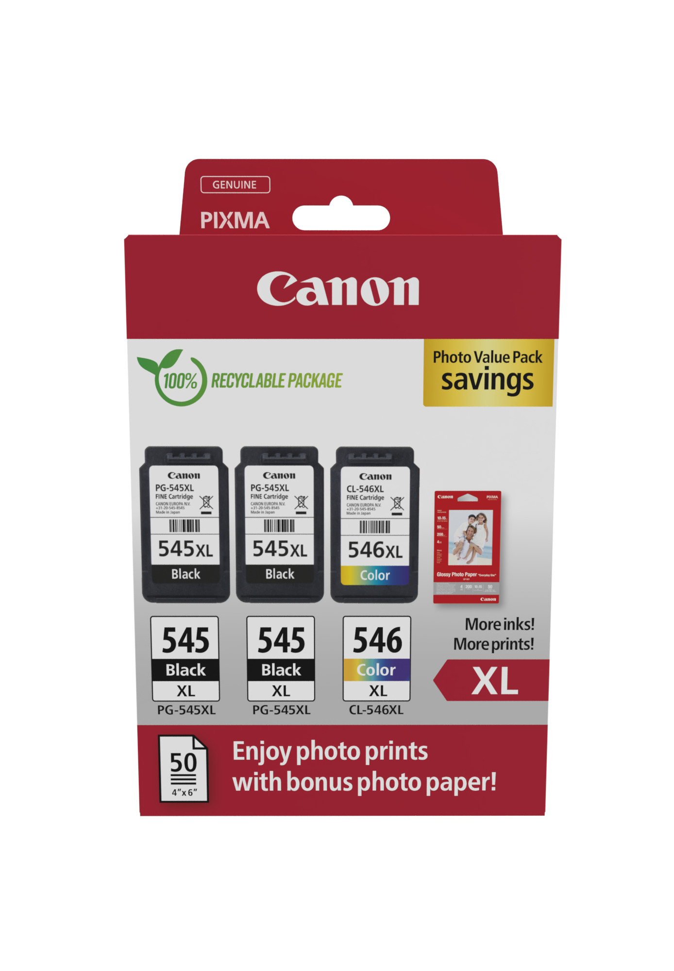 CANON-PGCL545-6-8714574680040 CANON Photo ValuePack XL schw/color PGCL545/6 Pixma iP2850 2xBKXL & 1xCMYXL – Bild 1