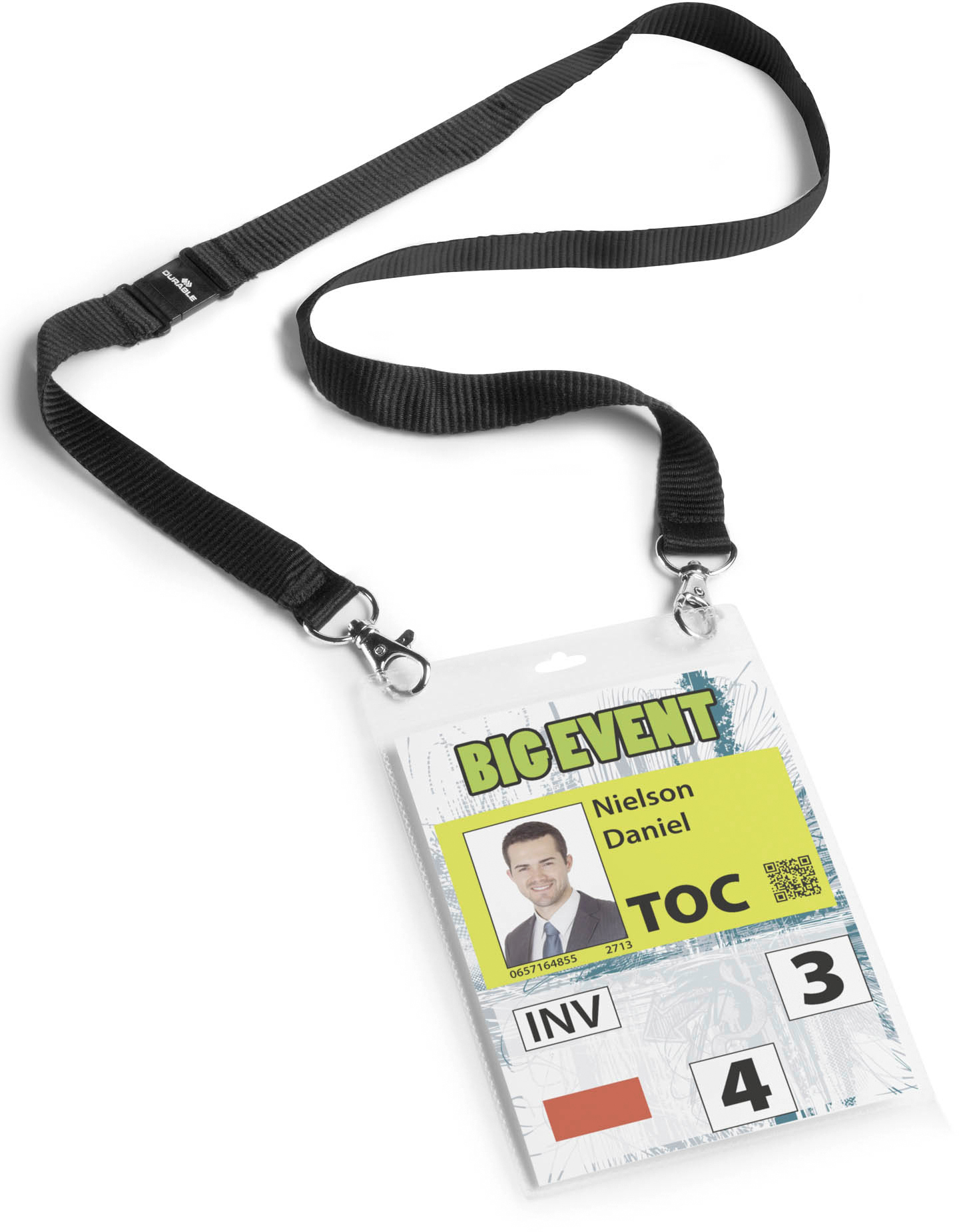 DURABLE-852501-4005546808123 DURABLE Namensschild mit Band A6 852501 transparent/schwarz 10 Stück – Bild 1