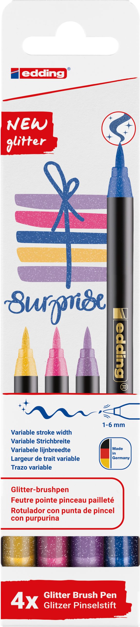 EDDING-4-1340-4-3-4057305060013 EDDING Brushpen 1340 4-1340-4-3 Glitzer E-4 Modern 4 Stück – Bild 1