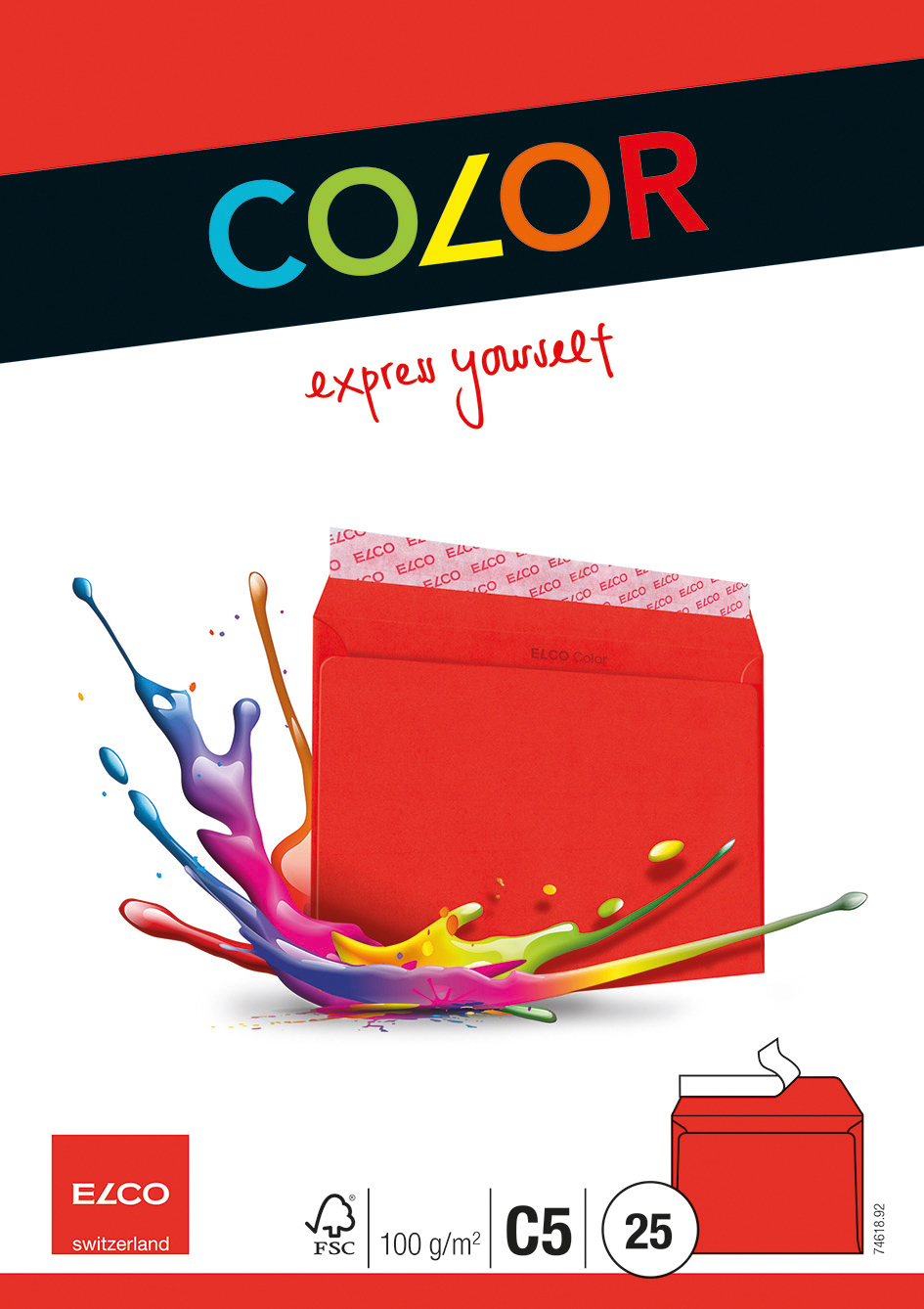 74618.xx Color C5.indd ELCO Couvert Office o/Fenster C5 74618.92 100g, rot 25 Stück – Bild 1