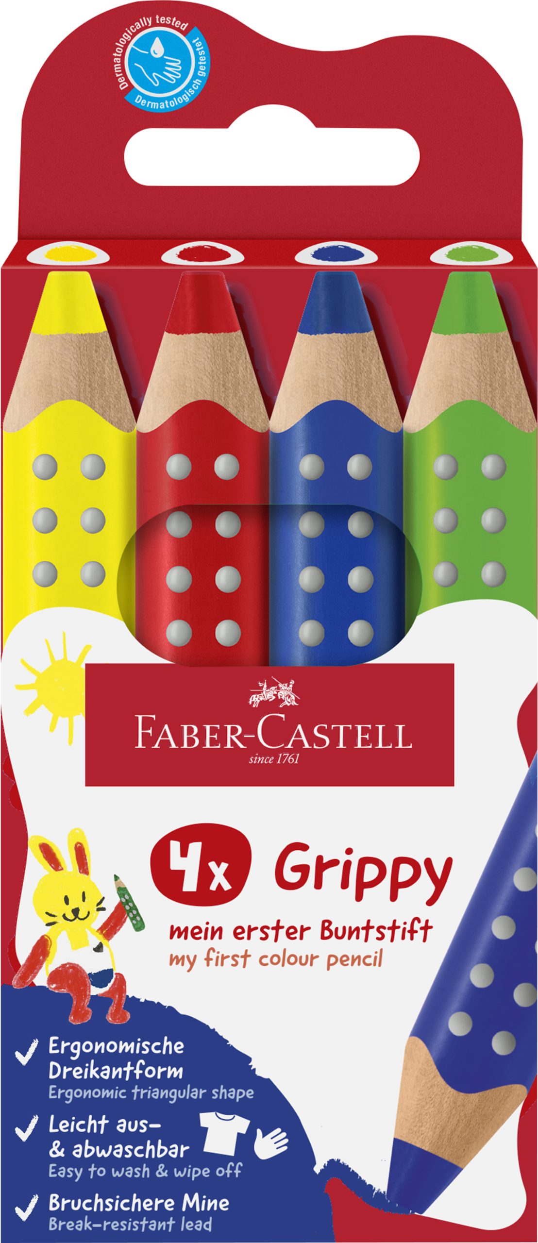 FABER-CASTELL-110701-4005401107019 FABER-CASTELL Farbstifte Grippy 110701 4 Farben – Bild 1