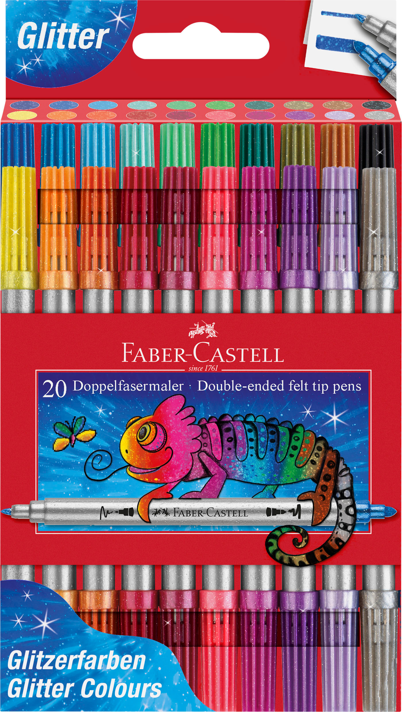 ETKA 151119 20er Doppelfasermaler RZ 0620.indd FABER-CASTELL Doppelfasermaler Glitzer 151108 20 Farben – Bild 1