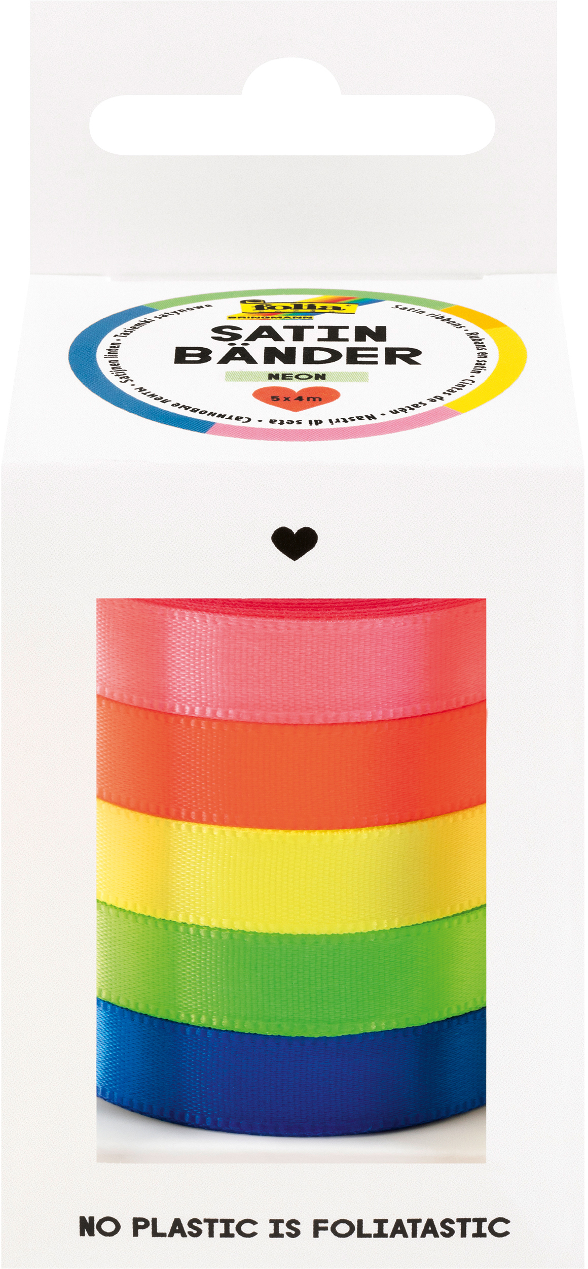 FOLIA-12132-4001868140255 FOLIA Satinbänder 10mmx4m 12132 Neon, assortiert 5 Stück – Bild 1