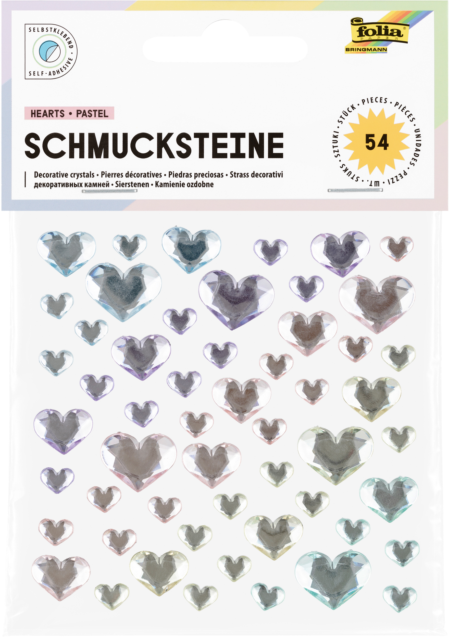 FOLIA-12312-4001868144017 FOLIA Schmucksteine 12312 Hearts Pastel 54 Stück – Bild 1