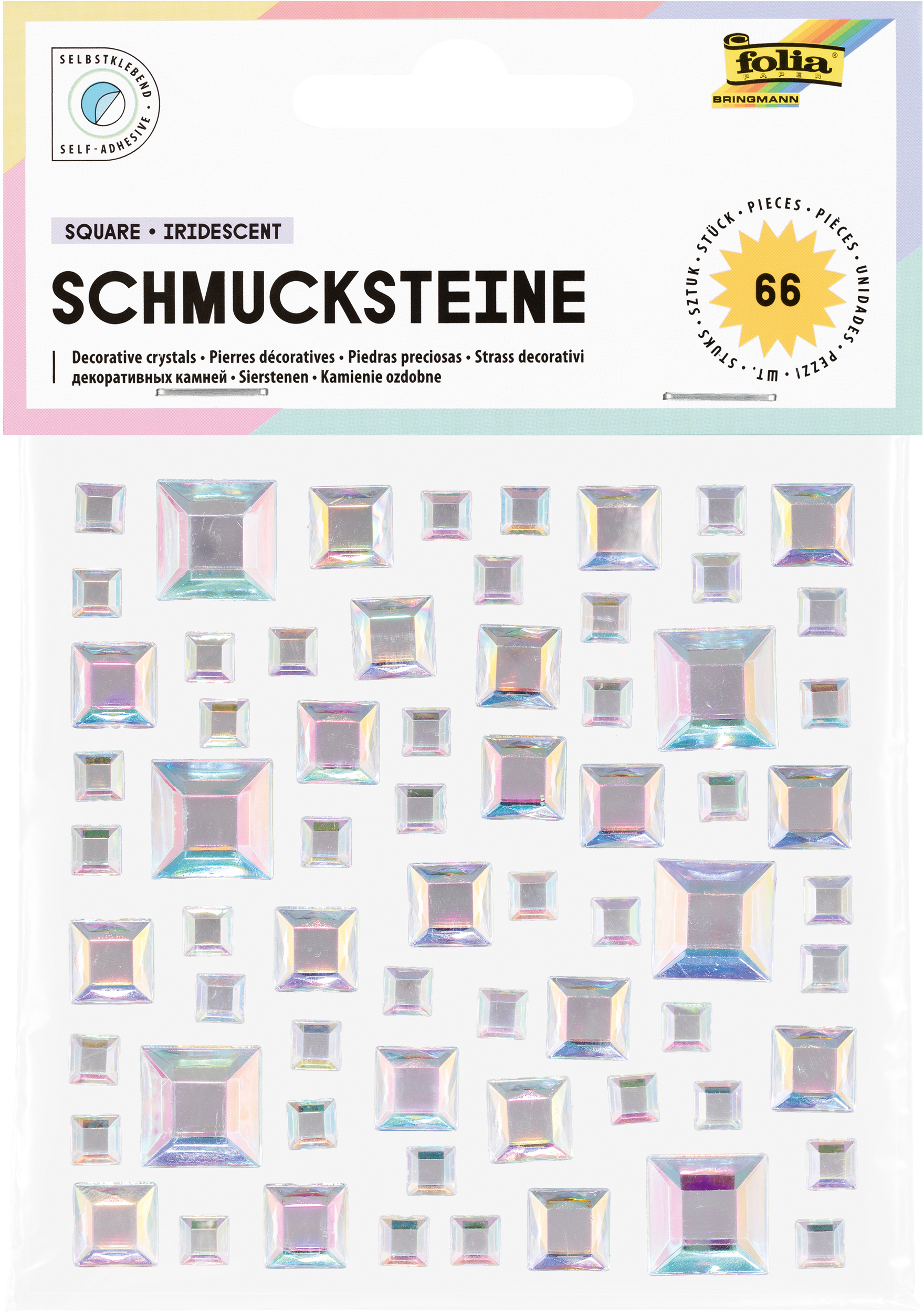FOLIA-12316-4001868144130 FOLIA Schmucksteine 12316 Square Iridescent 67 Stück – Bild 1