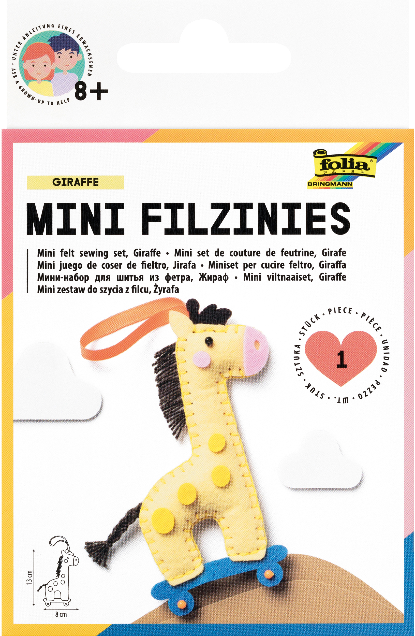 FOLIA-52904-4001868104752 FOLIA Mini Filzinies 52904 Giraffe 13-teilig – Bild 1