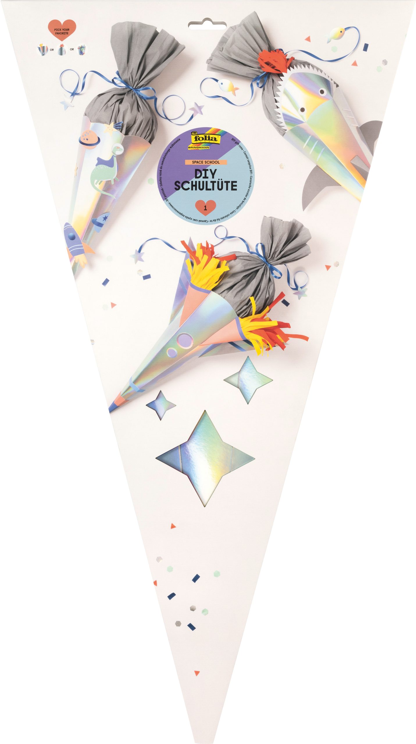 FOLIA-92701-4001868130447 FOLIA Schultüten-Bastelset SPACE 92701 73.5x40.8x2.5cm – Bild 1