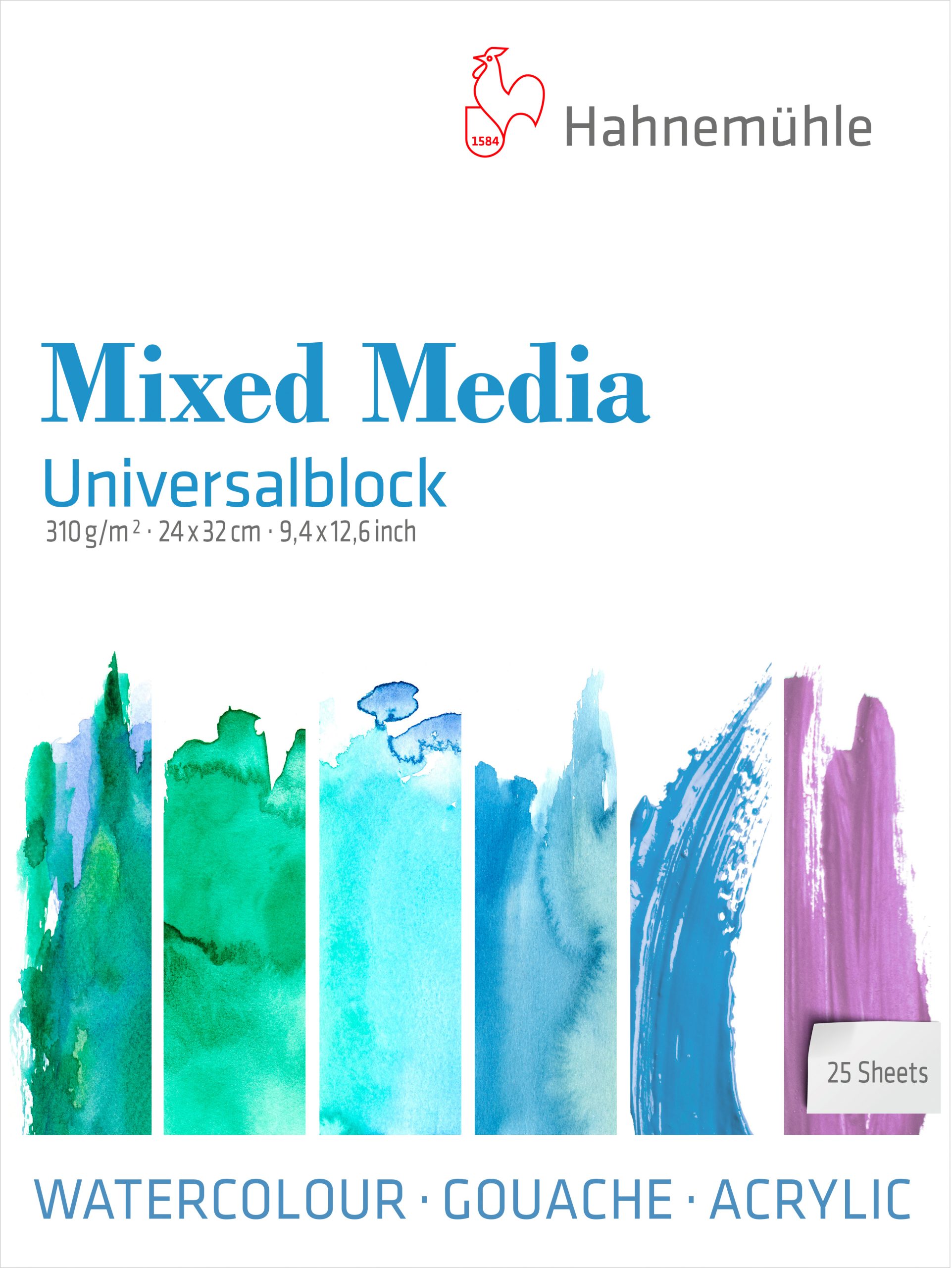 HAHNEMUEHLE-10650200-4011367090944 HAHNEMÜHLE Universalblock 24x32cm 10650200 weiss, 310g 25 Blatt – Bild 1