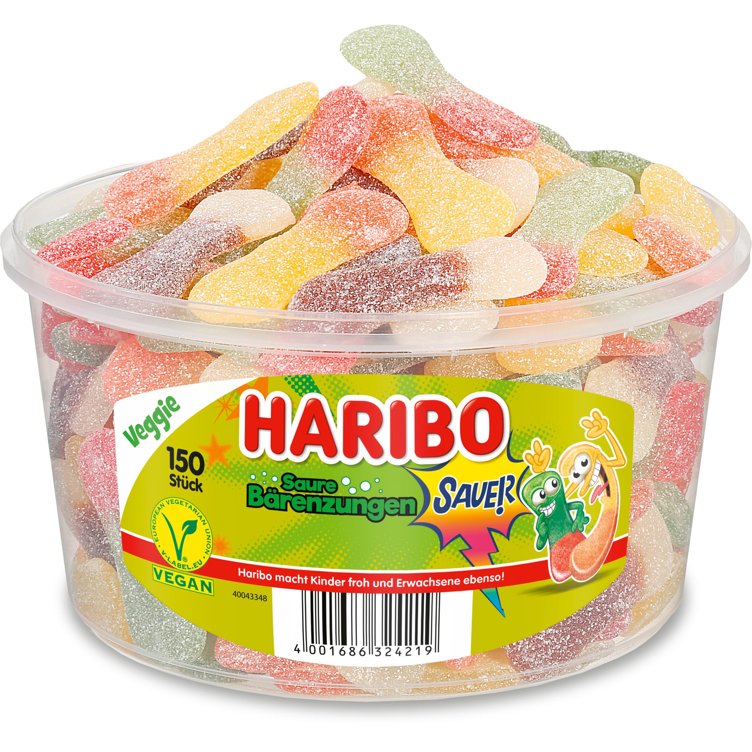 HARIBO-ME02591-4001686324219 HARIBO Saure Bärenzungen ME02591 Dose 1350g, 150 Stk. – Bild 1