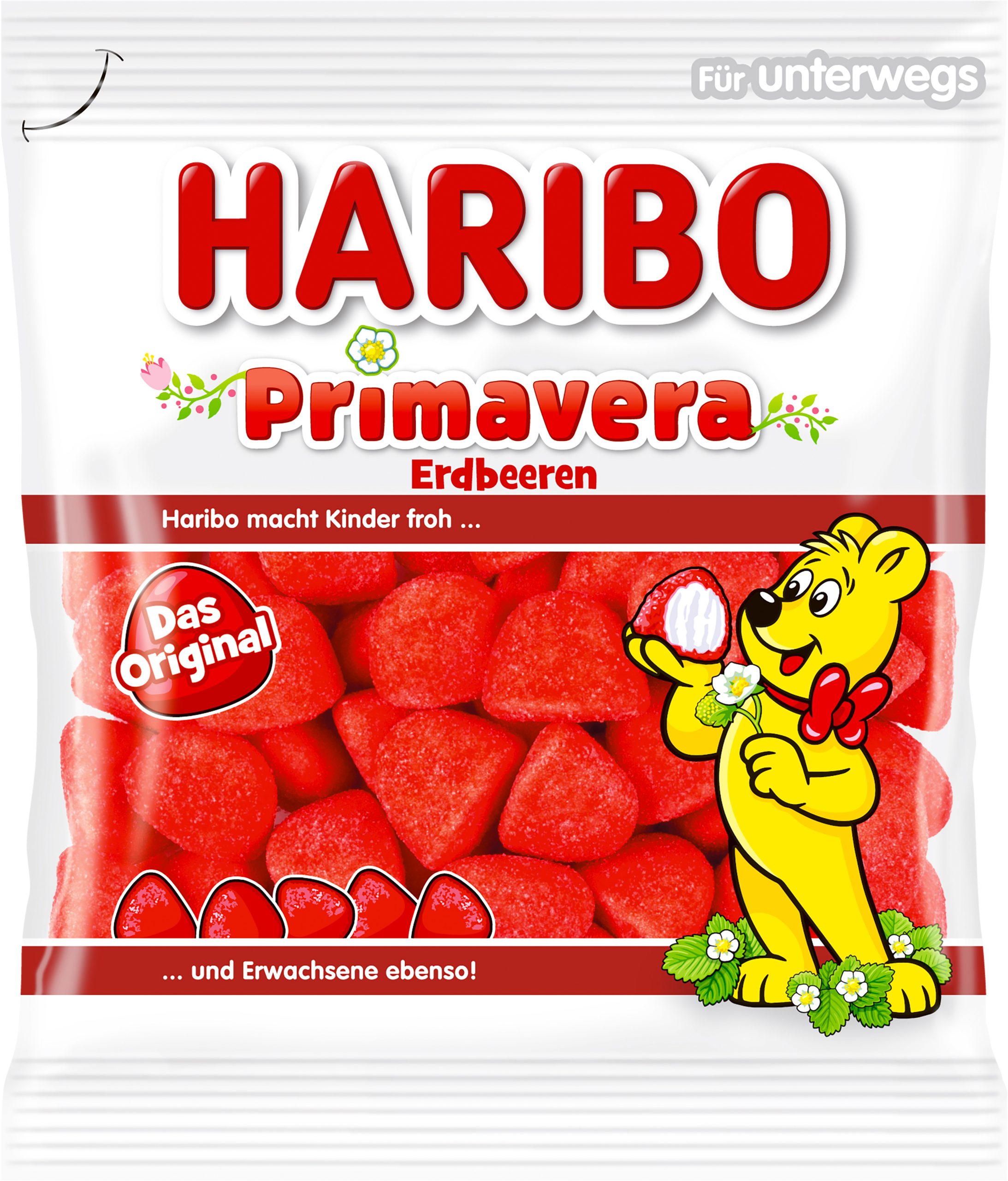 HARIBO-OR48824-4001686405154 HARIBO Primavera Erdbeeren OR48824 Beutel 100g – Bild 1
