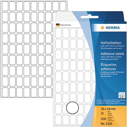 HERMA-2330-4008705023306 HERMA Universal-Etiketten 10x16mm 2330 weiss 2592 Stück/32 Blatt – Bild 1