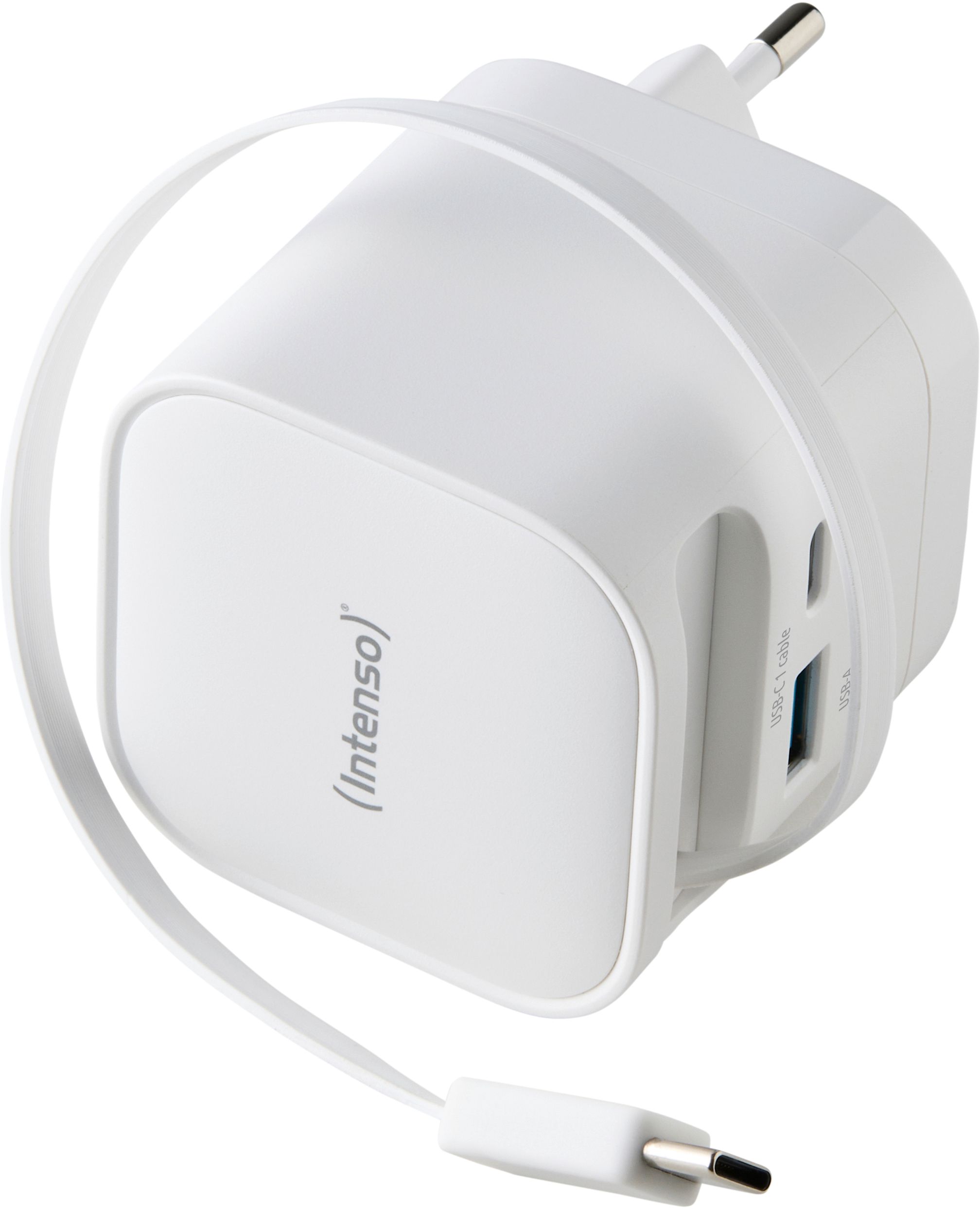 INTENSO-7806522-4034303037049 INTENSO Power Charger 65W GaN 7806522 retract. USB-C Cable white – Bild 1