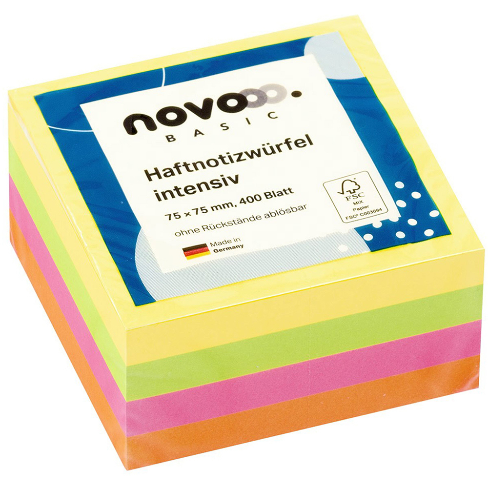 NOVOOO-311719-9010729001647 NOVOOO Haftnotizen intensiv 75x75mm 311719 assortiert 4x100 Blatt – Bild 1