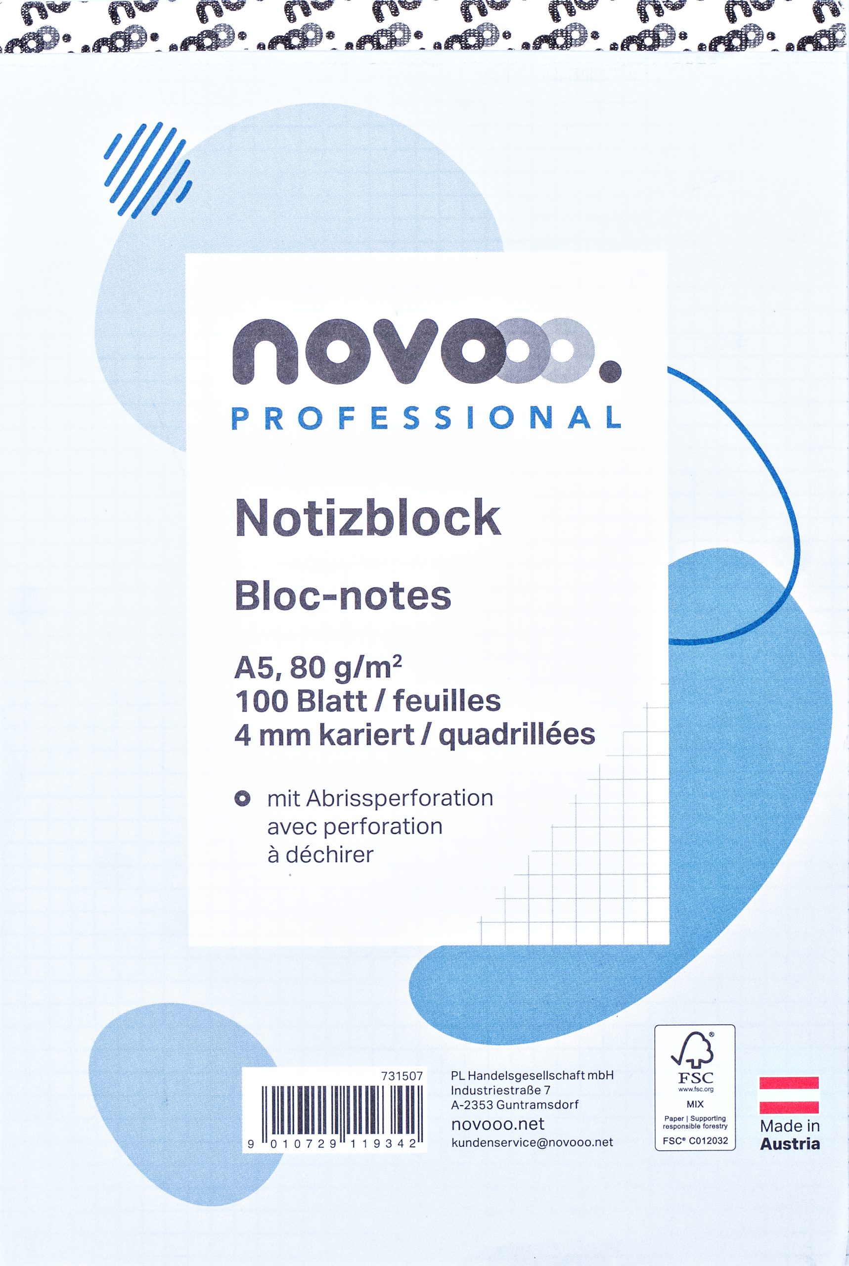 NOVOOO-731507-9010729119342 NOVOOO Notizblock weiss A5 731507 kariert 4mm, 80g 2x100 Blatt – Bild 1