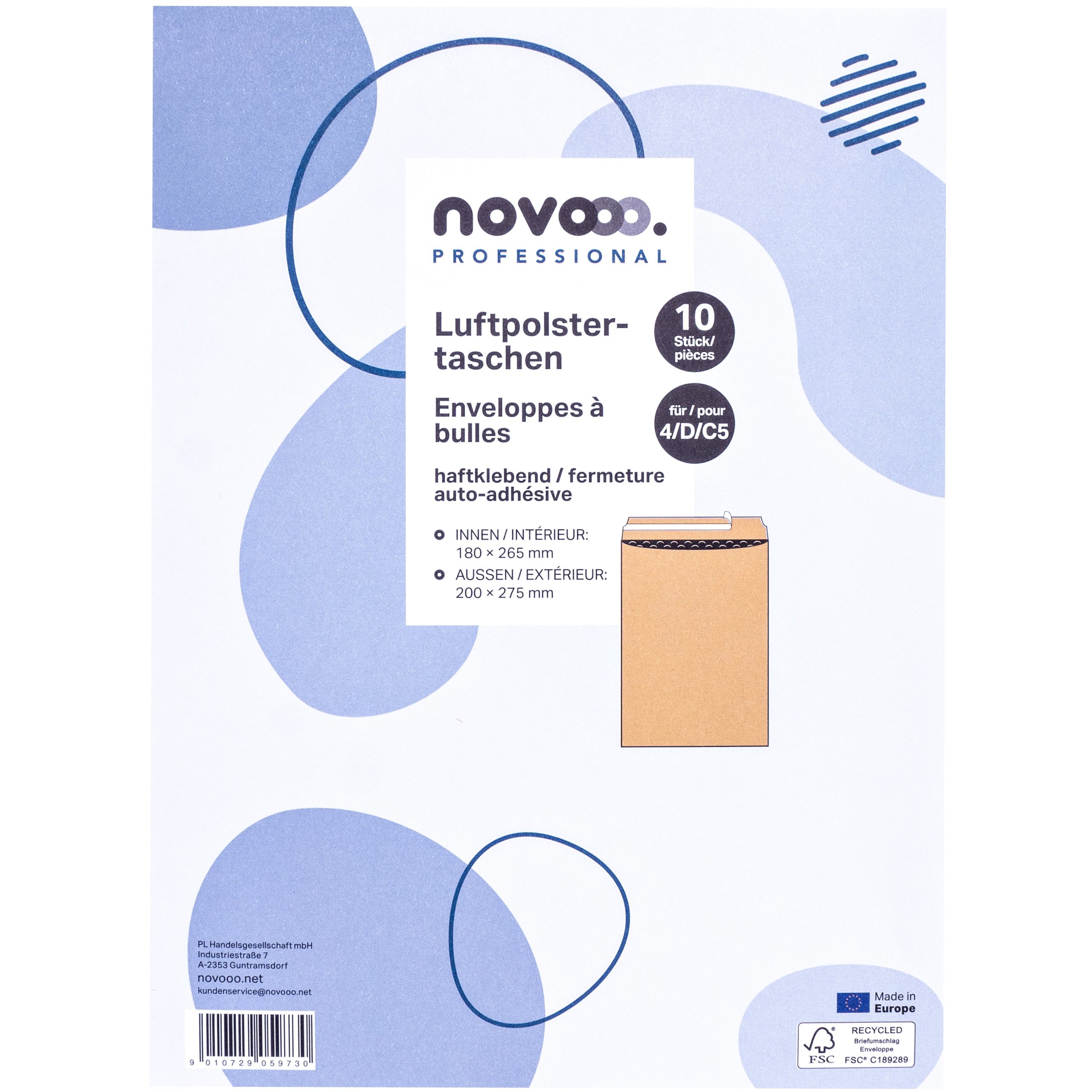 NOVOOO-E-1712124-9010729059730 NOVOOO Luftpolstertasche Recycle Gr.4 E-1712124 braun, 200x275mm 10 Stück – Bild 1