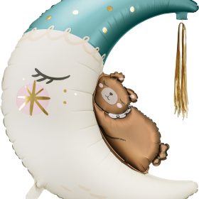 PARTYDECO Folienballon 86cm FB196-001J Teddybär auf dem Mond blau