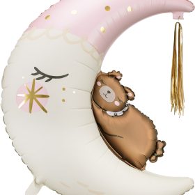 PARTYDECO Folienballon 86cm FB196 Teddybär auf dem Mond rosa