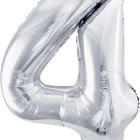 PARTYDECO Folienballon Ziffer 4 86cm FB1M-4-018 silber