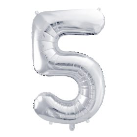 PARTYDECO Folienballon Ziffer 5 86cm FB1M-5-018 silber