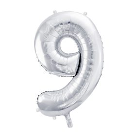 PARTYDECO Folienballon Ziffer 9 86cm FB1M-9-018 silber