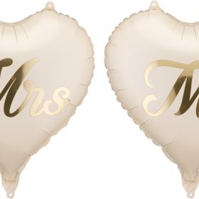 PARTYDECO Folienballons 45cm FB343 Herzen, Mr&Mrs 2 Stück