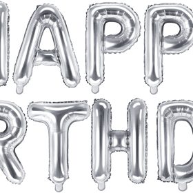 PARTYDECO Folienballon 340x35cm FB6M-018 Happy Birthday silber