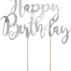 PARTYDECO Caketopper 22.5cm KPT11-018M Happy Birthday silber