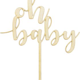 PARTYDECO Caketopper 17cm KPT51-100 Oh baby Holz