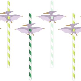 PARTYDECO Trinkhalme 19.5cm NSL1 Pterodaktylus 6 Stück