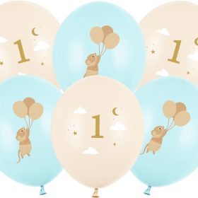 PARTYDECO Ballons 30cm SB14P-363-00 Mäuse mit Zahl, blau 6 Stück