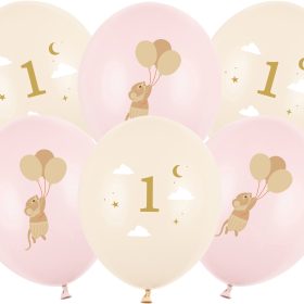 PARTYDECO Ballons 30cm SB14P-363-08 Mäuse mit Zahl, rosa 6 Stück