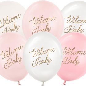 PARTYDECO Ballons 30cm SB14P3420816 Welcome Baby, rosa 6 Stück