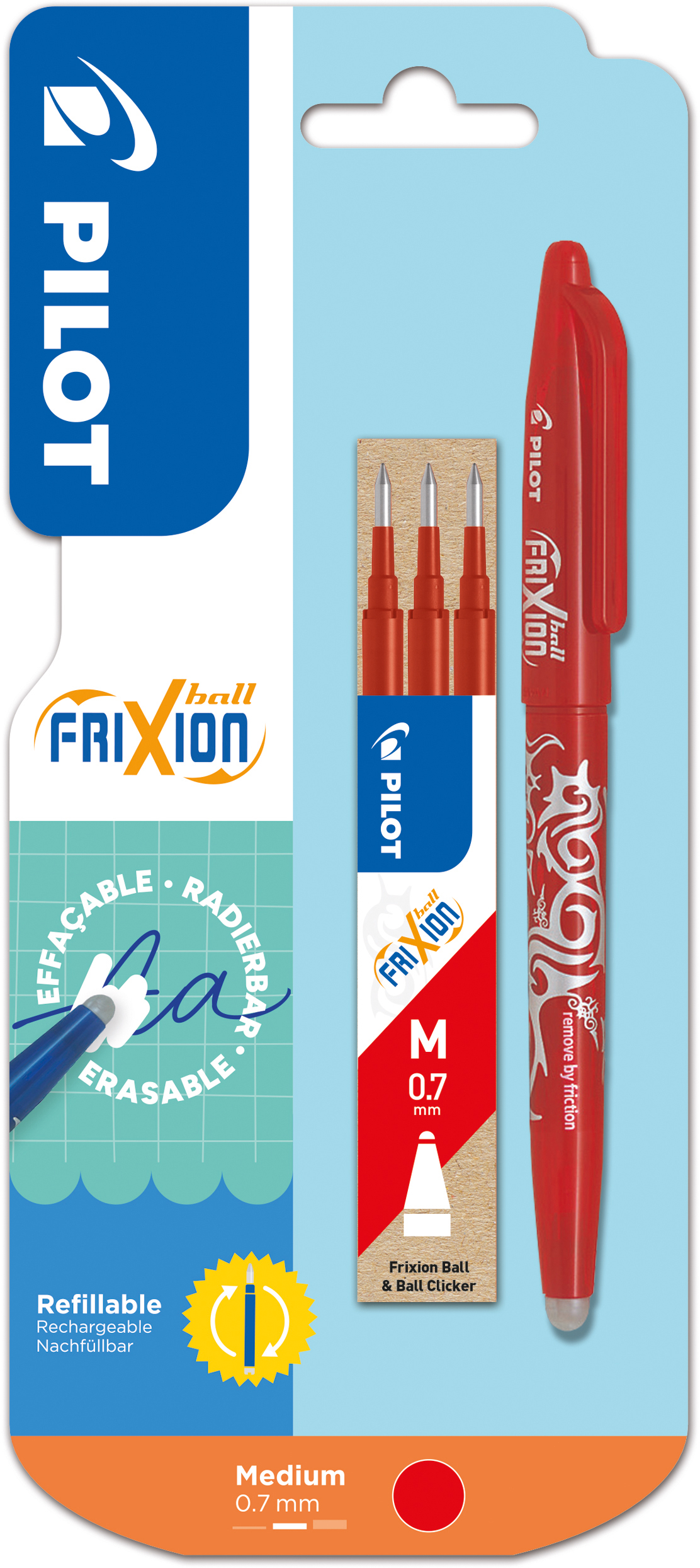 PILOT_FRIXION BALL_large_ROSE VIOLET TURQUOISE PILOT Roller FriXion Ball + Mine 150.014.04BL02 rot, refill, radierbar – Bild 1