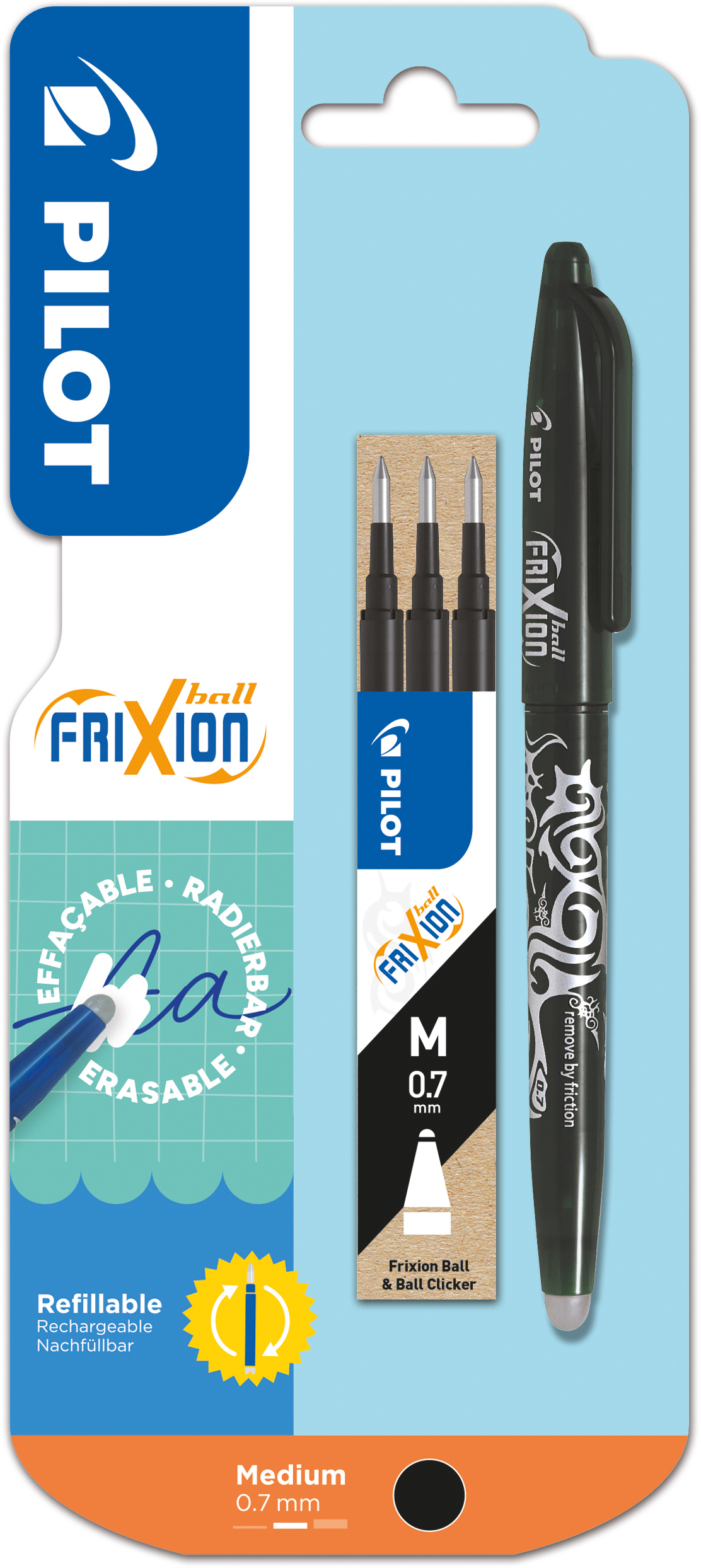 PILOT_FRIXION BALL_large_ROSE VIOLET TURQUOISE PILOT Roller FriXion Ball + Mine 150.014.10BL02 schwarz, refill, radierbar – Bild 1