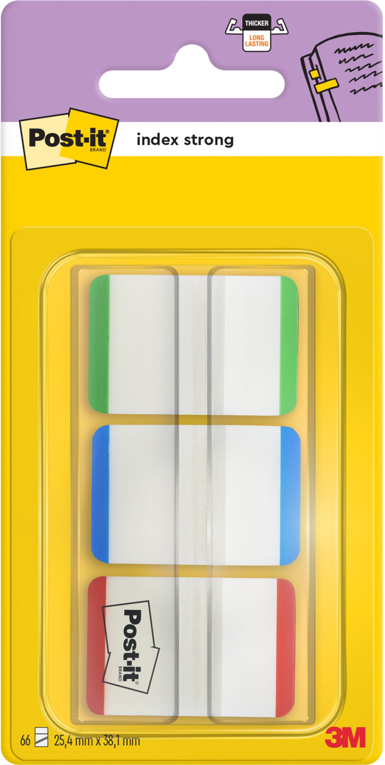POST-IT-686L-GBR-0051141315522 POST-IT Index STRONG Disp. 25,4x38mm 686L-GBR grün,blau,rot 3 Stück – Bild 1