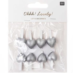 RICO DESIGN Dekoklammern Herz 7040.26.18 weiss-silber, 8 Stück, 3cm