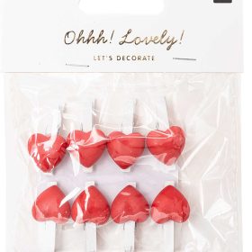 RICO DESIGN Dekoklammern Herz 7040.26.52 weiss-rot, 8 Stück, 3cm