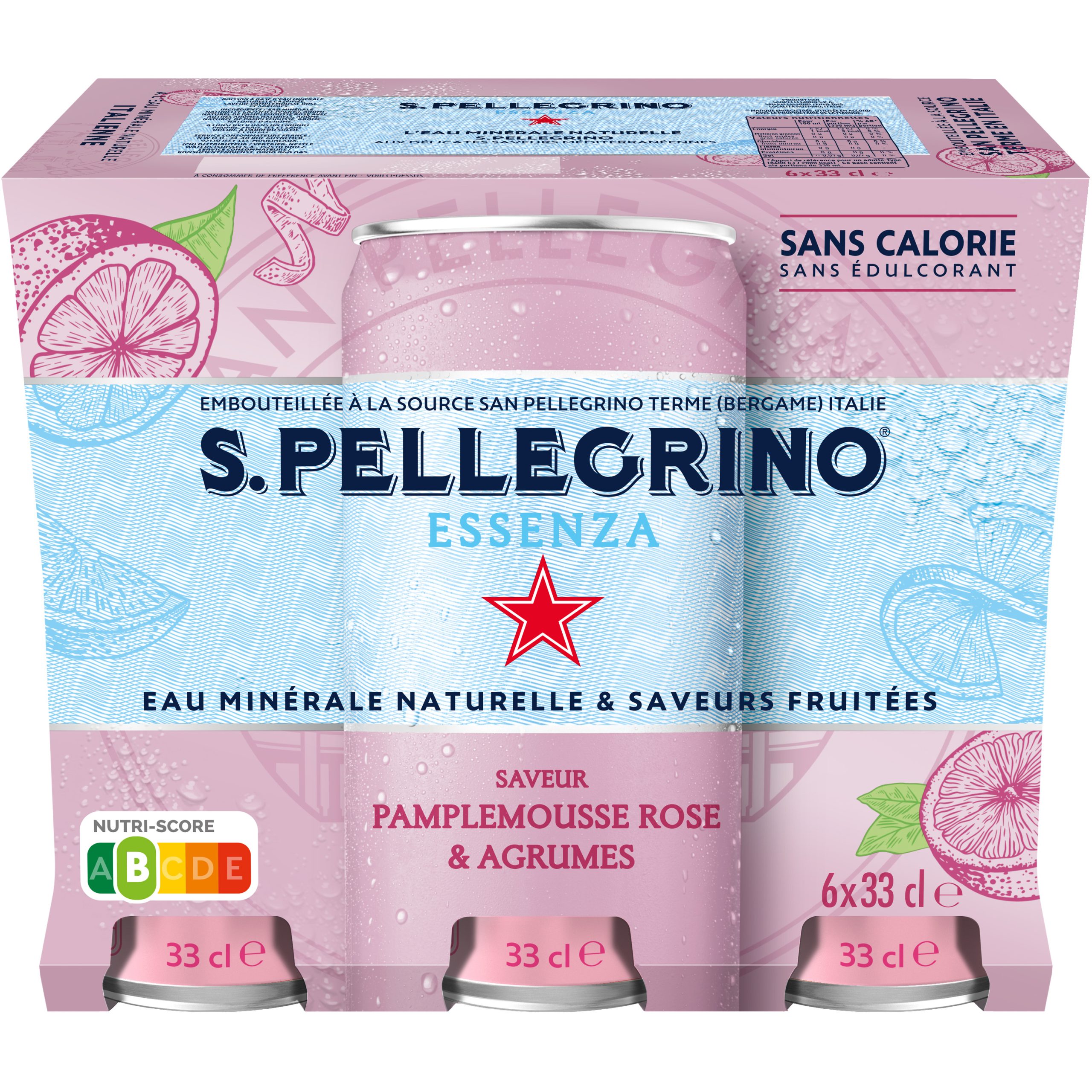 SAN-PELLEGRINO-12602874-8002270786822 SAN PELLEGRINO Pink Grapefruit-Zitrusfrucht 12602874 Essenza 33 cl, 6 Stk. – Bild 1