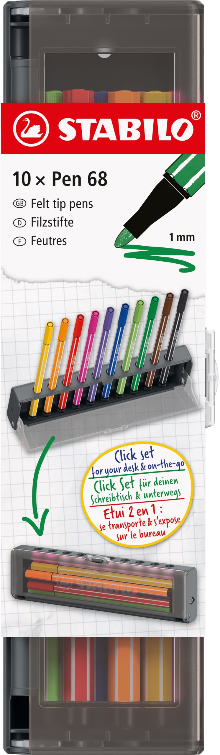 STABILO-6810-7-4006381623865 STABILO Fasermaler Pen 68 1mm 6810-7 Klicketui 10 Stück – Bild 1