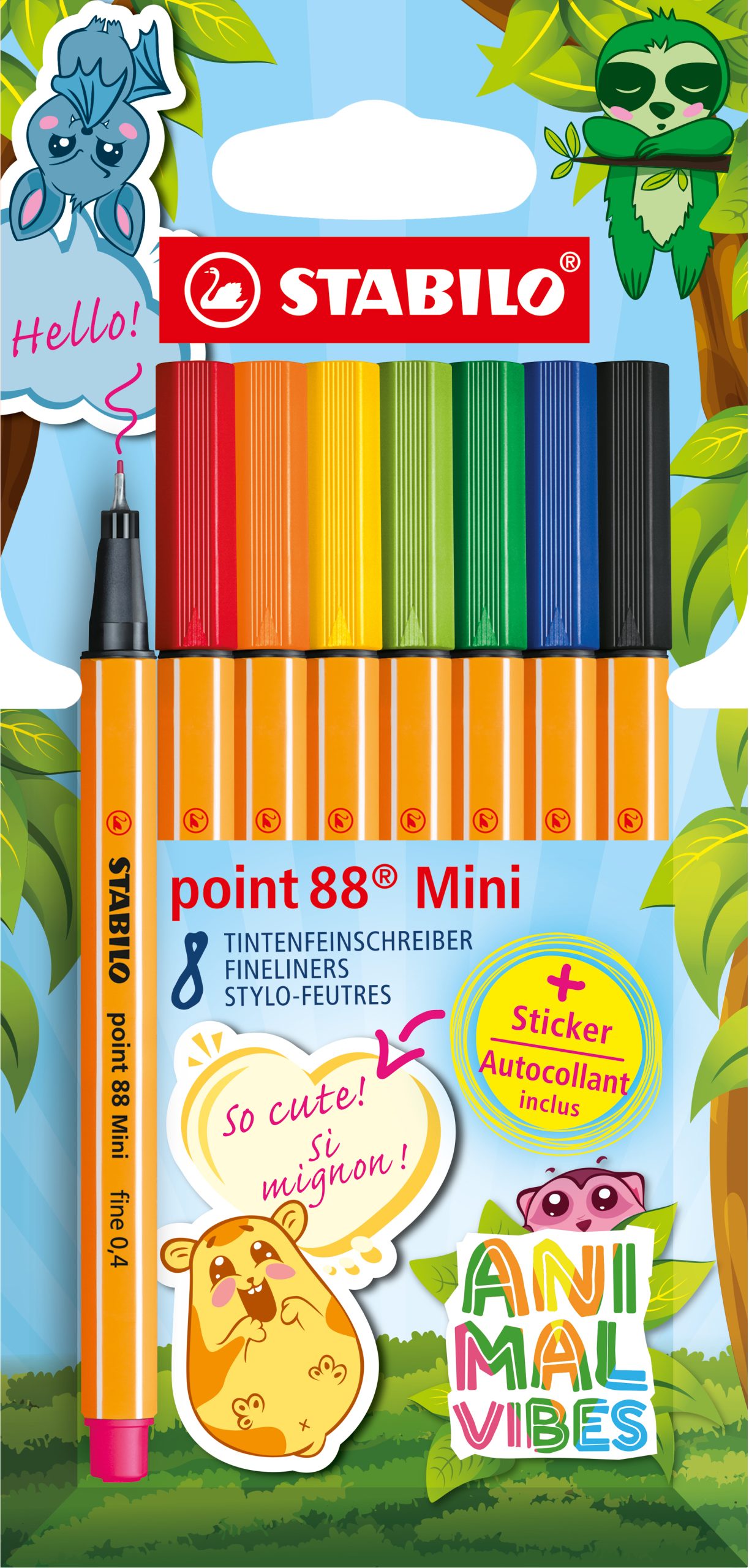 STABILO-688-8-07-4006381625630 STABILO Fineliner Point 88 Mini 0.4mm 688/8-07 Animal Vibes 8 Stück – Bild 1