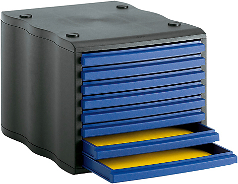 STYRO-248-8550.39-7612176102520 STYRO Schubladenbox styrowave 248-8550.39 schwarz/blau 8 Schubladen – Bild 1
