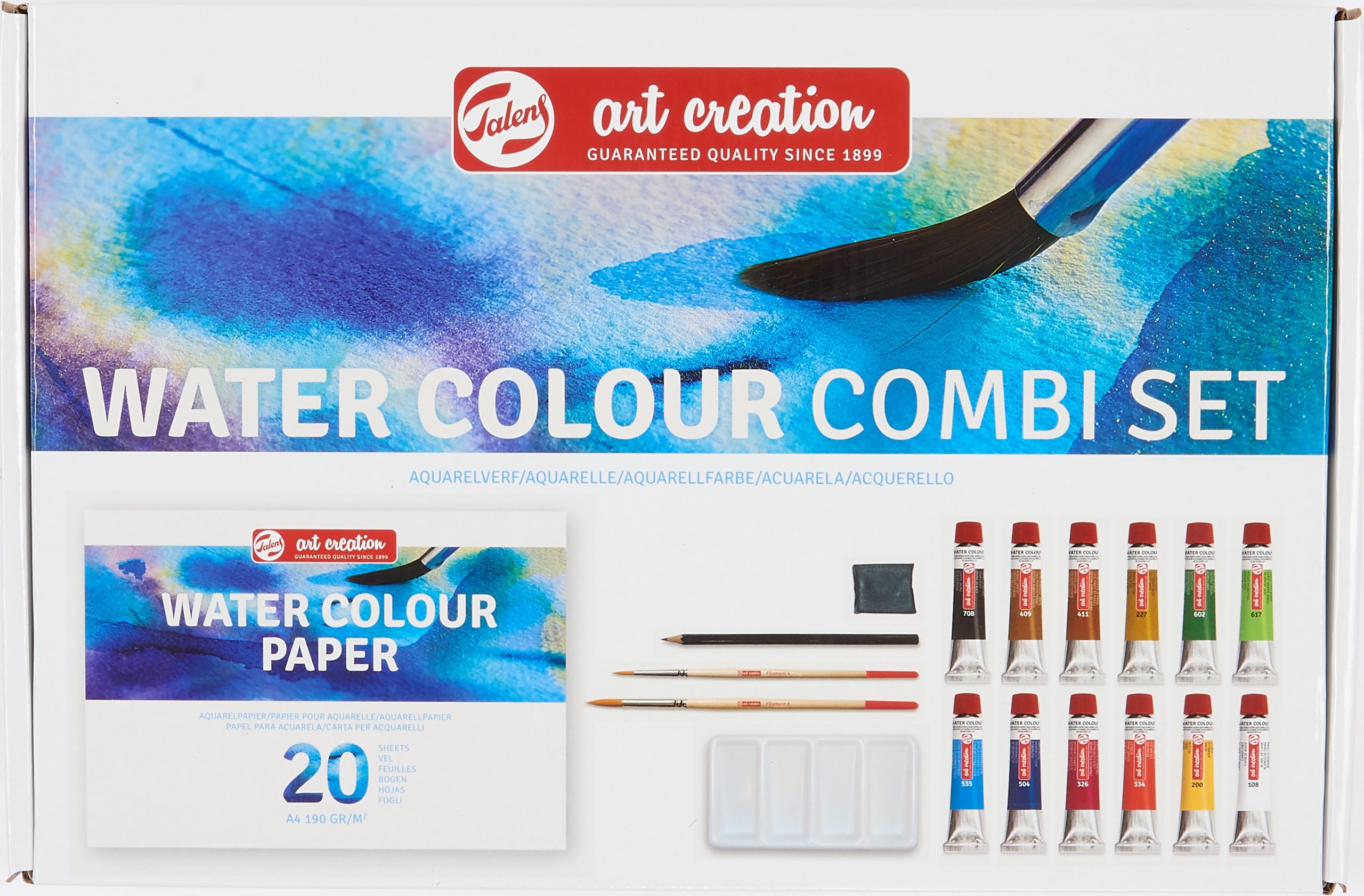 TALENS-9012013M-8712079298746 TALENS Aquarell Kombi-Set 12x12ml 9012013M Farbe, Pinsel, Papier – Bild 1