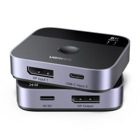 UGREEN Switch 2 In 1 Out 65878 DisplayPort+USB-C, Grey,BB