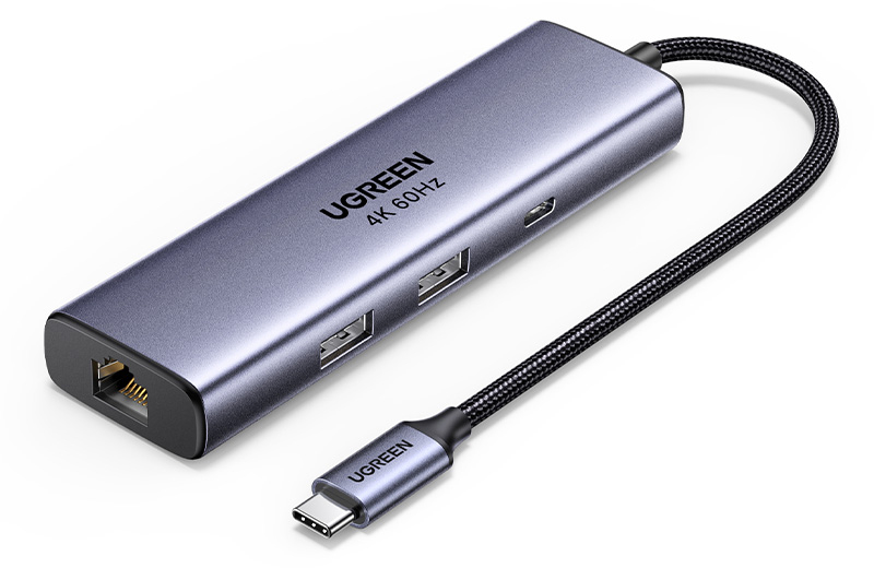 UGREEN-75643-6941876276431 UGREEN Hub 6-in-1 USB-C to DP 75643 2xUSB-A3.0+1xUSB-C3.0+RJ45 – Bild 1